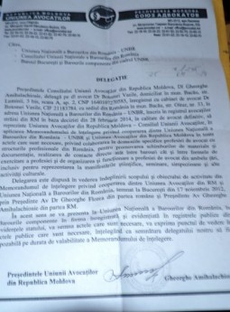 Uniunea Avocatilor din Republica Moldova i-a dat delegatie lui Vasile Botomei sa reprezinte avocatii din tara vecina in raport cu UNBR (Gheorghe Florea)